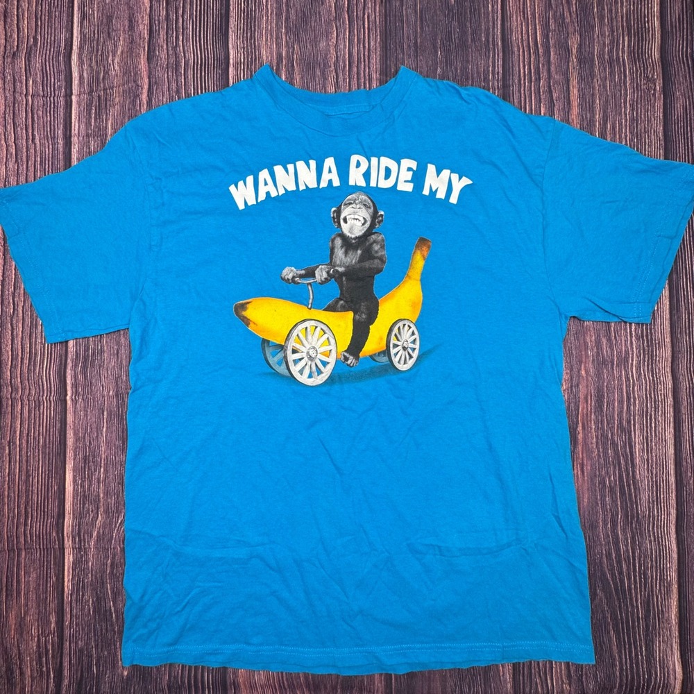 Carbon Graphic Tee Lrg‎ Cotton Funny Monkey Banana Shirt Blue Short Sleeve Humor